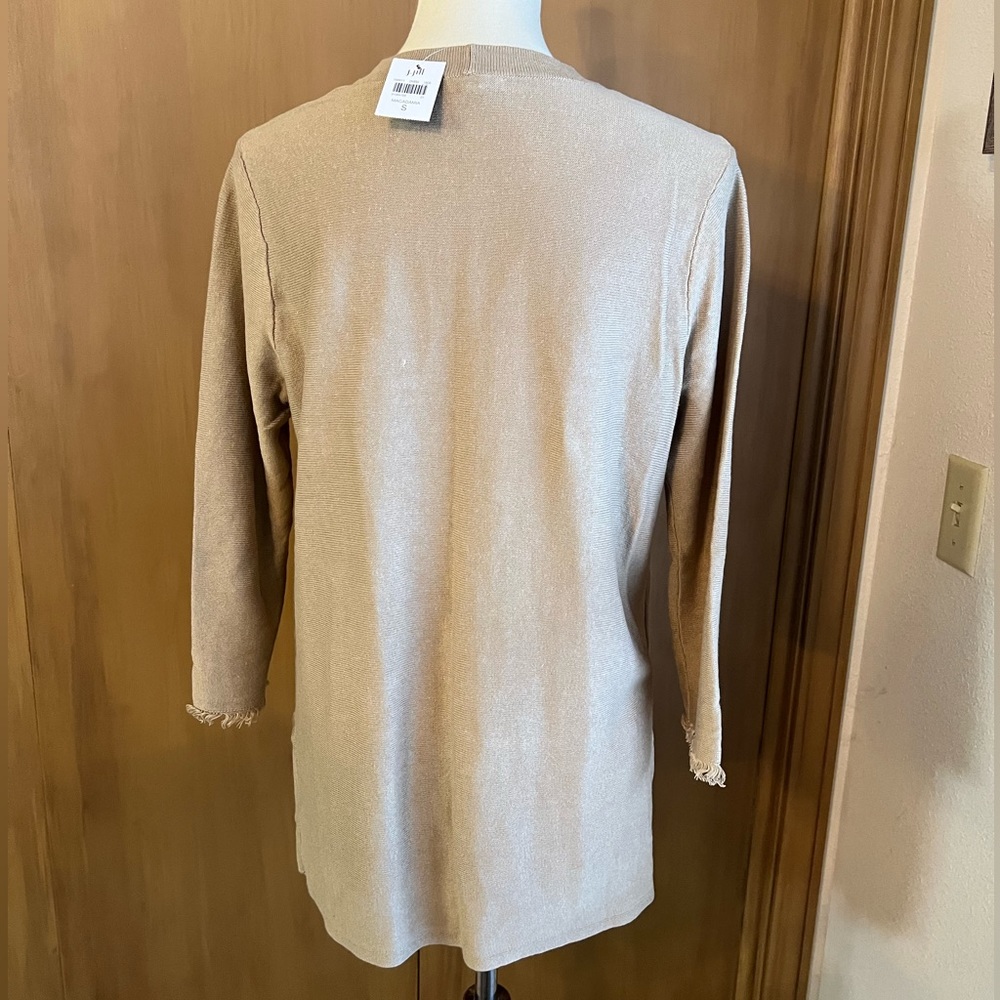 JJill open front fringe sleeve cardigan, macadamia, small - Picture 5 of 9